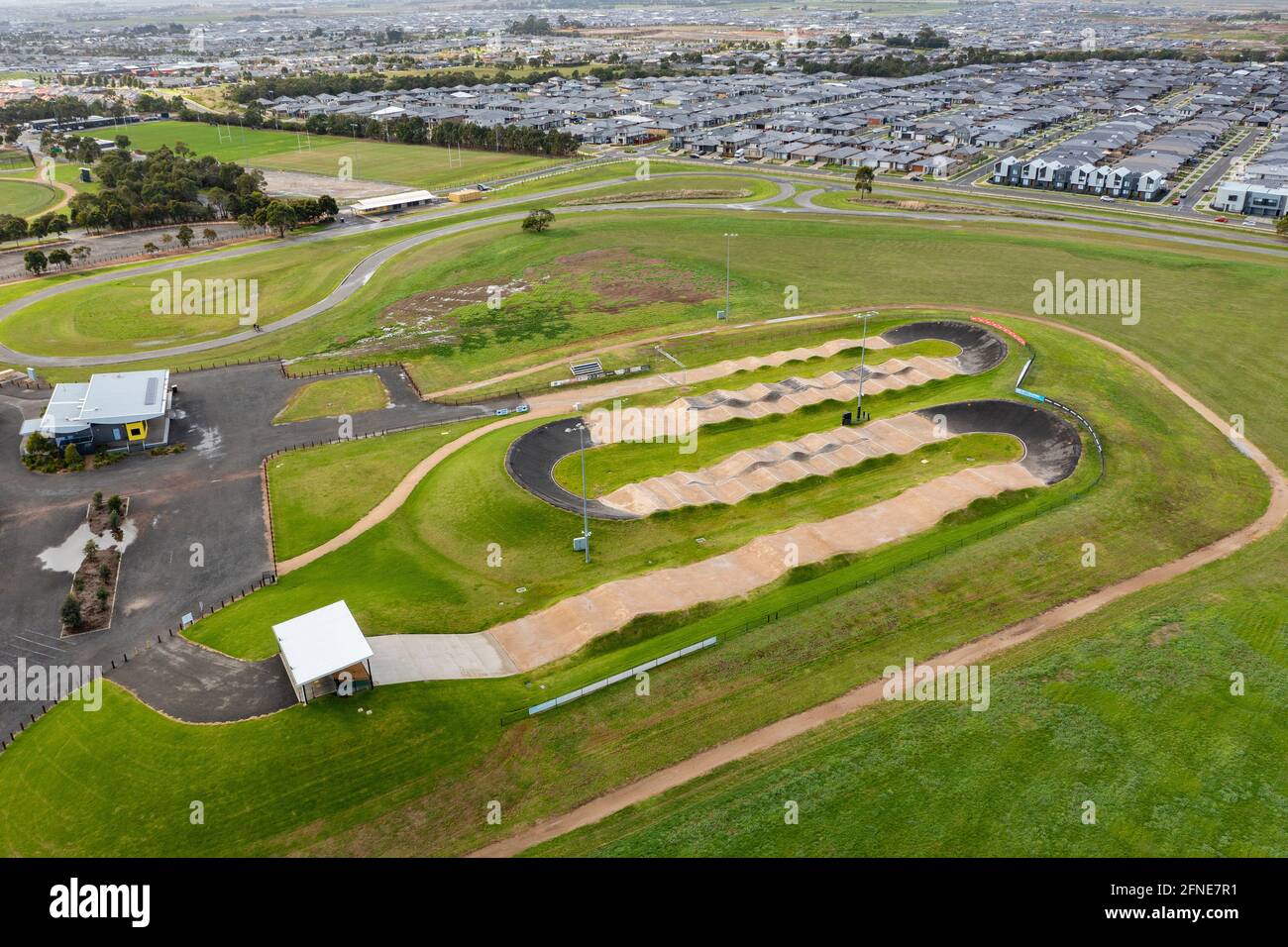 Foto aerea della pista BMX di Casey a Melbourne, Australia Foto Stock