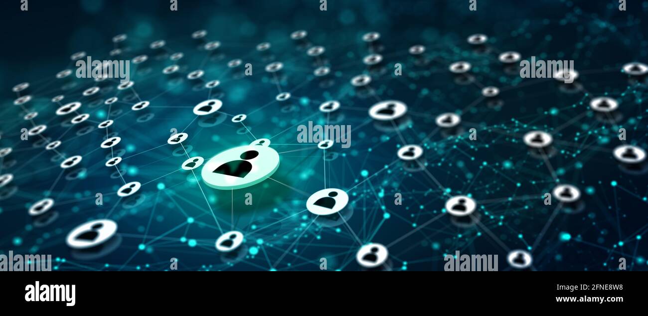 People Connected, Network Connection, Network Community, Community Resource, Social Network Service (SNS) Concept. Rete di strutture globali. Foto Stock