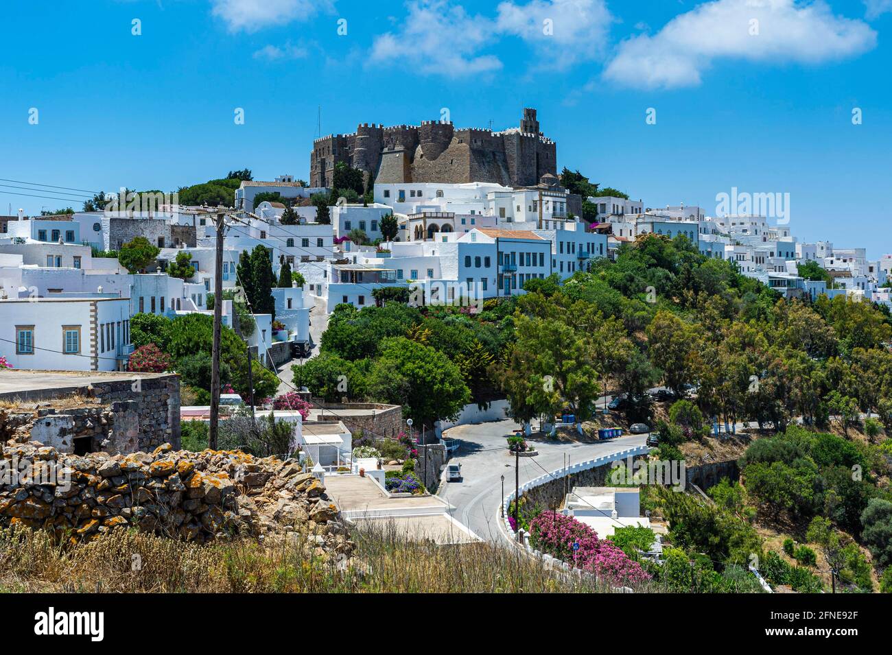 Sito patrimonio dell'umanità dell'UNESCO, Monastero di San Giovanni Teologo, Chora, Patmos, Grecia Foto Stock