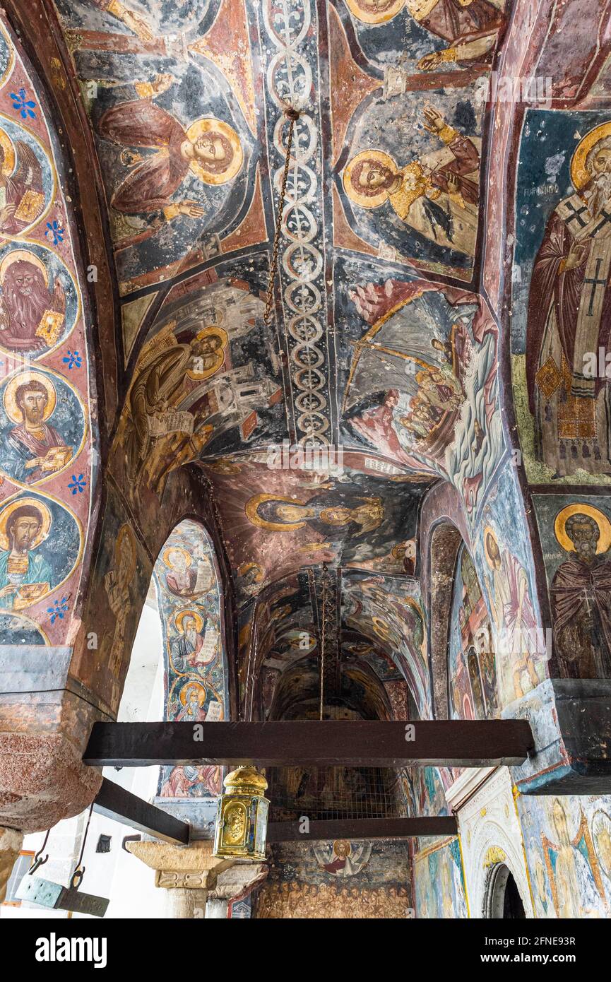 Affreschi murali, patrimonio dell'umanità dell'UNESCO, Monastero di San Giovanni Teologo, Chora, Patmos, Grecia Foto Stock