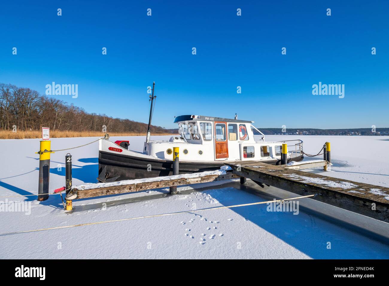 Spedire congelato in ghiaccio sul lago Templin, Potsdam, Brandeburgo, Germania Foto Stock