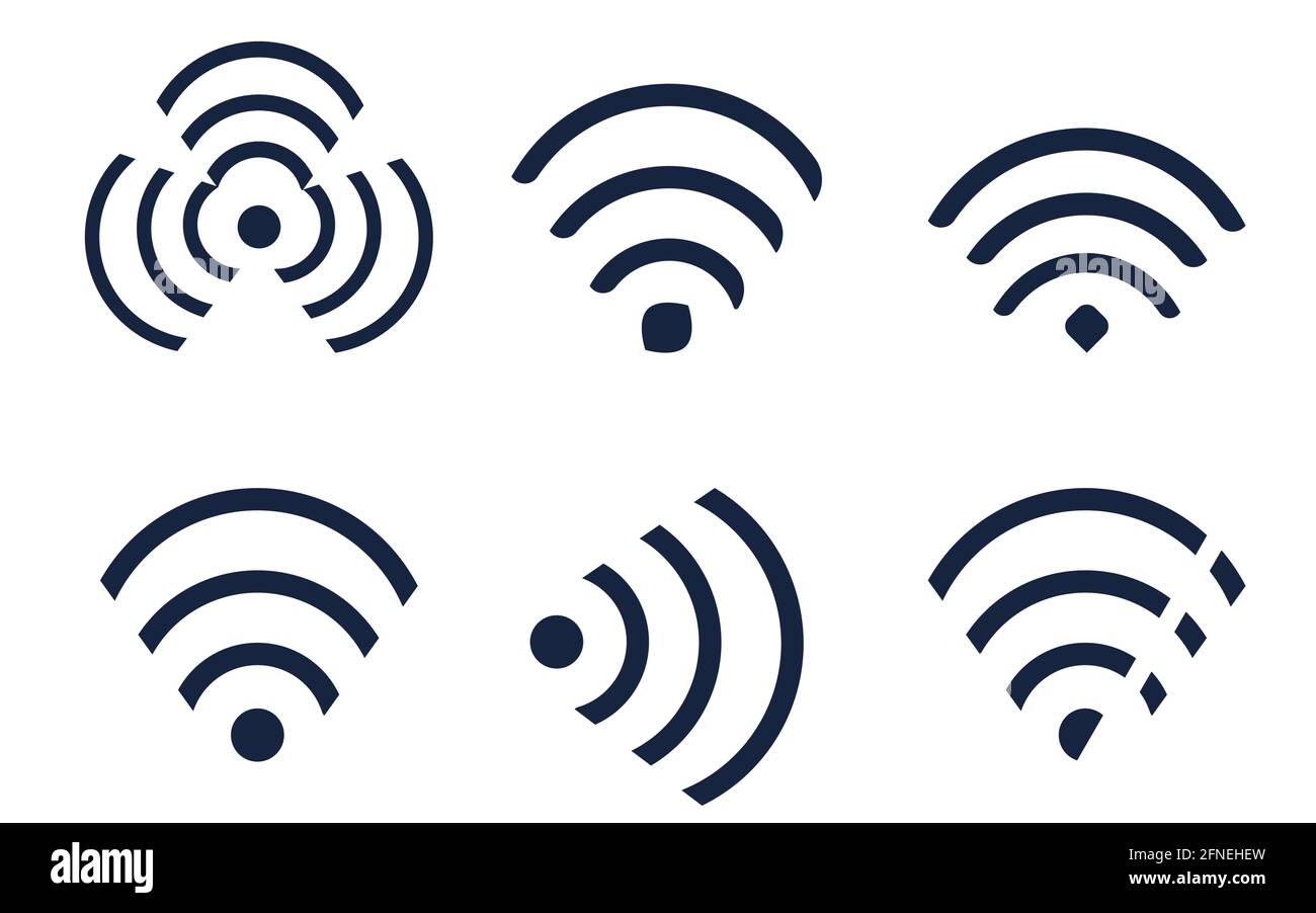 Imposta le icone icona wi-fi piatta.su sfondo bianco Illustrazione Vettoriale