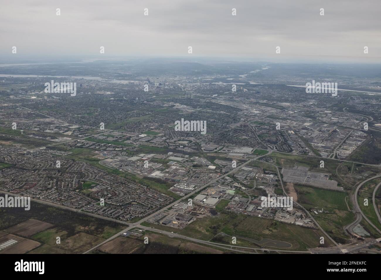 Vista aerea della zona di Ottawa da un volo a. Aeroporto di Ottawa Foto Stock