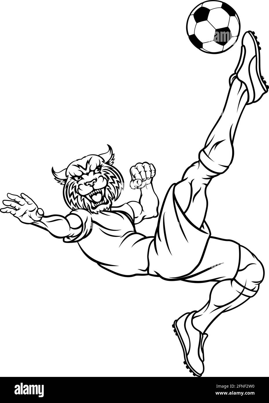 Wildcat Soccer Football Player mascotte sportive Illustrazione Vettoriale