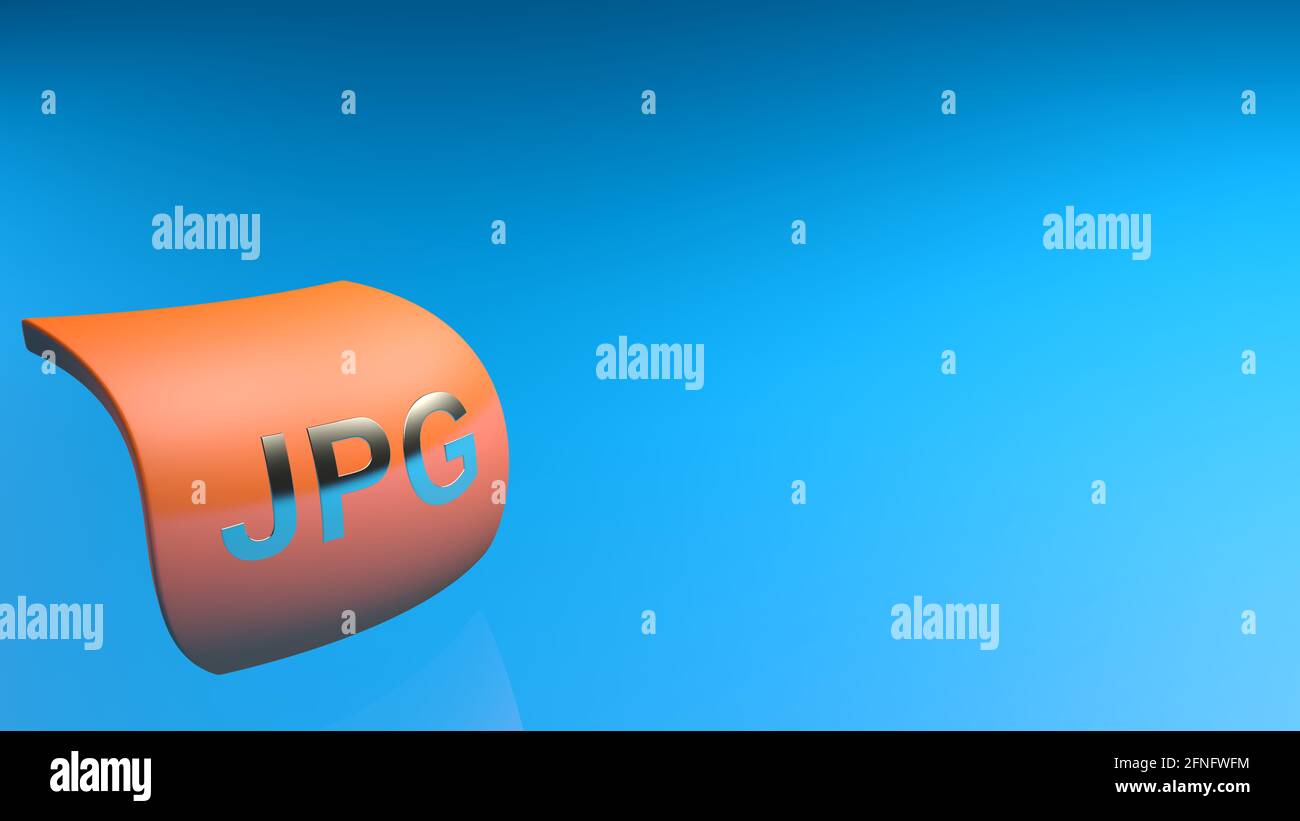 Icona JPG arancione su sfondo blu - rappresentazione 3D Foto Stock