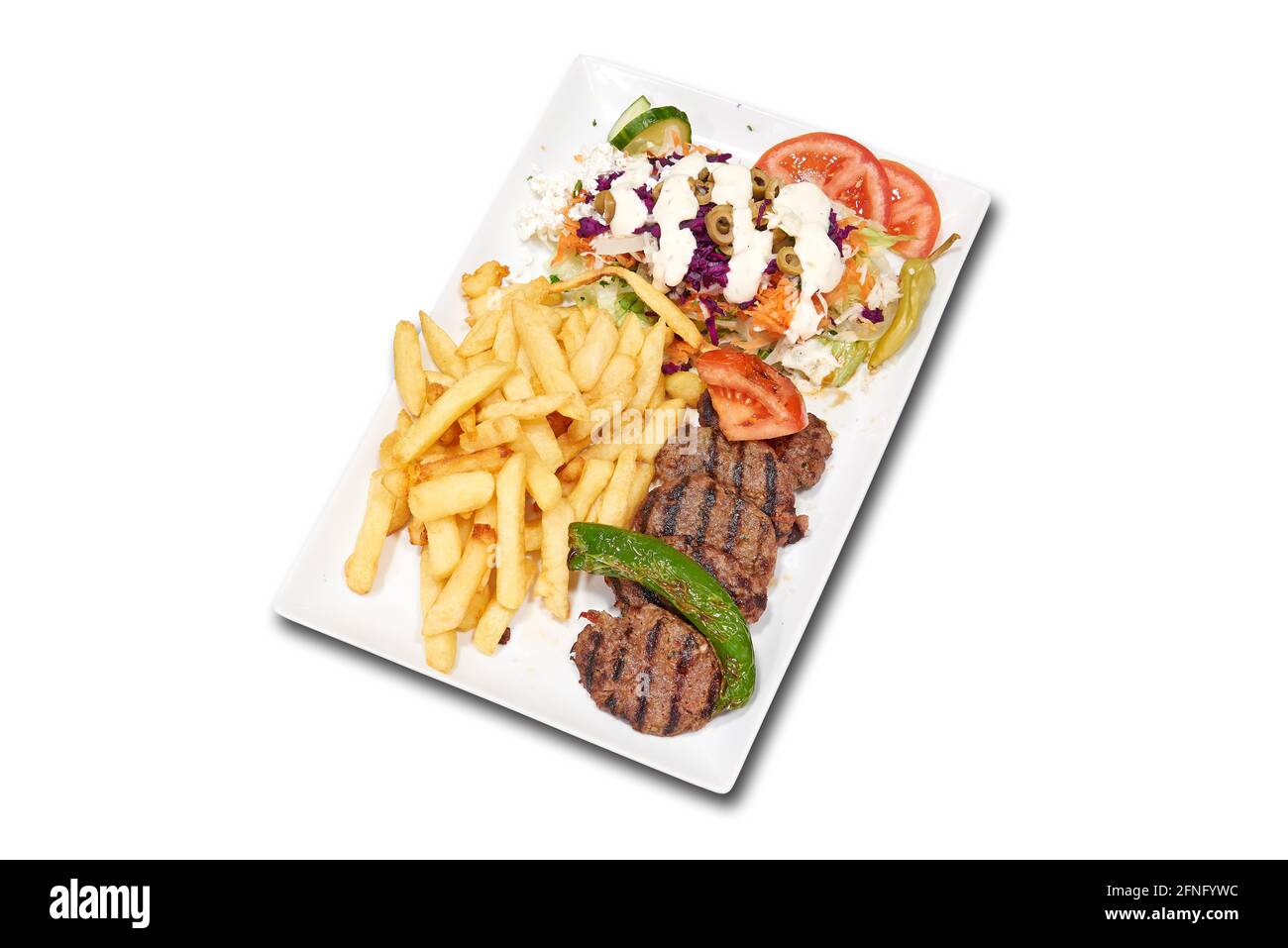 Cibo turco per snack ristorante isolato su bianco con percorso di ritaglio. Vista dall'alto Foto Stock