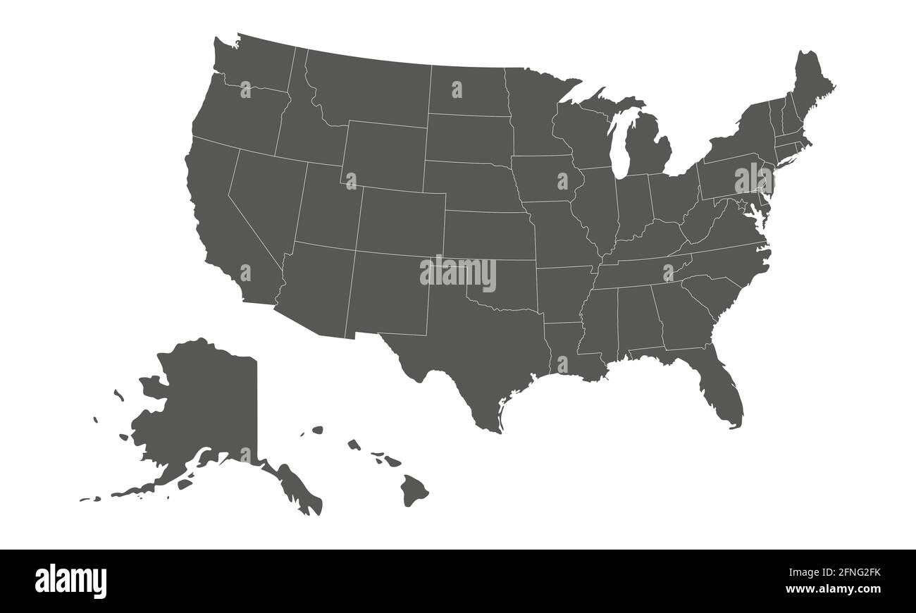 Mappa degli Stati Uniti con stati isolati su sfondo bianco. Mappa degli Stati Uniti d'America. Illustrazione vettoriale Illustrazione Vettoriale