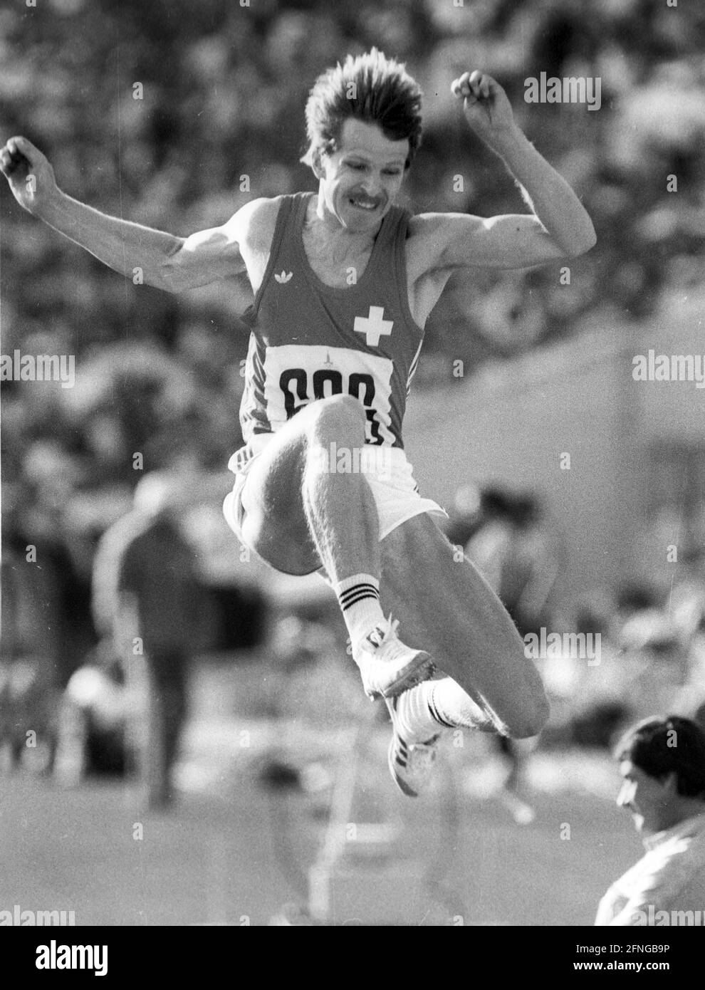 Olympiad 1980 Mosca / Atletica / Long Jump / Rolf Bernard (Svizzera) azione. 28.07.1980. [traduzione automatica] Foto Stock