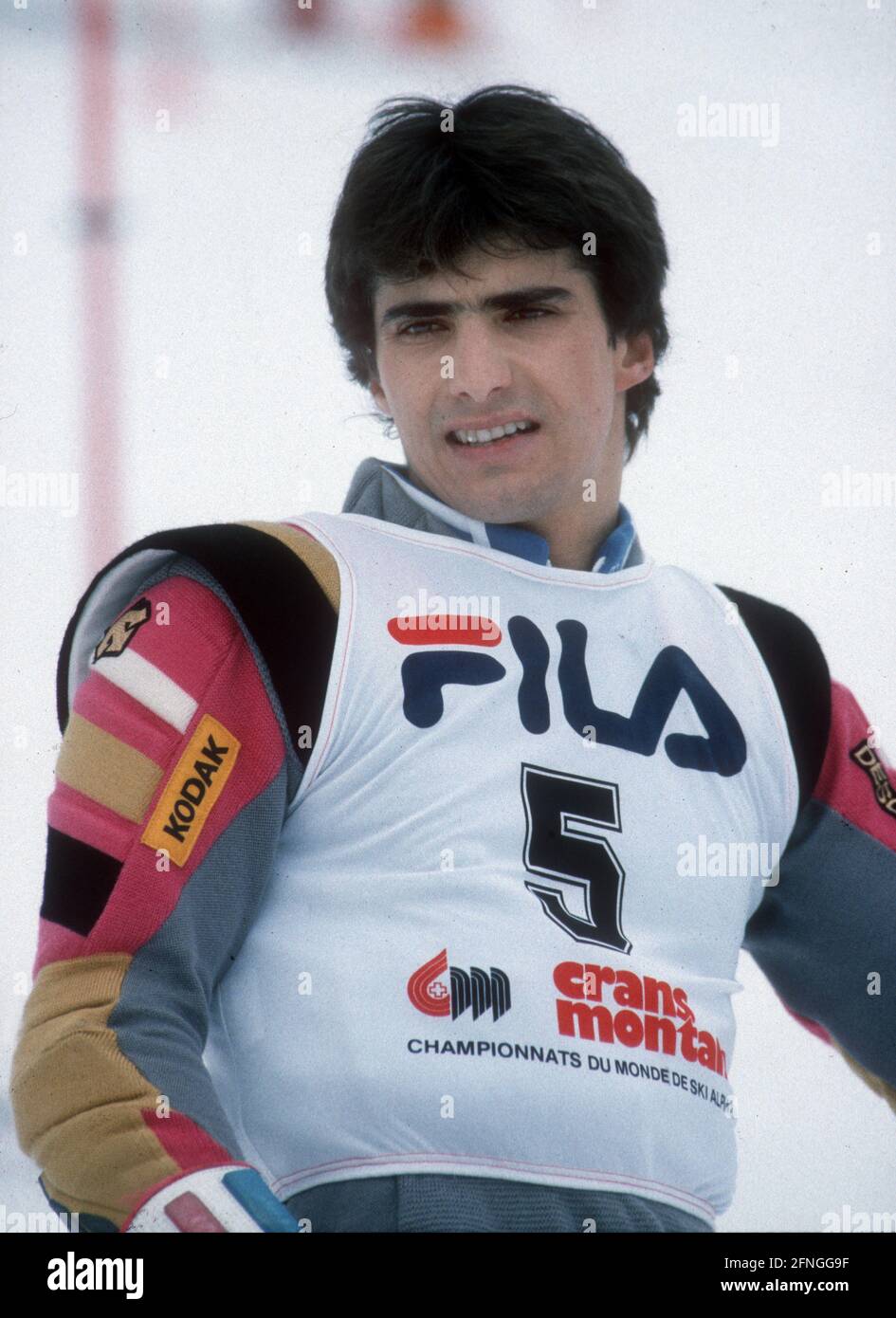 Sci alpino: Campionato del mondo a Crans Montana/Slalom/08.02.1987. Joel Gaspoz (fra) in ritratto. [traduzione automatizzata] Foto Stock