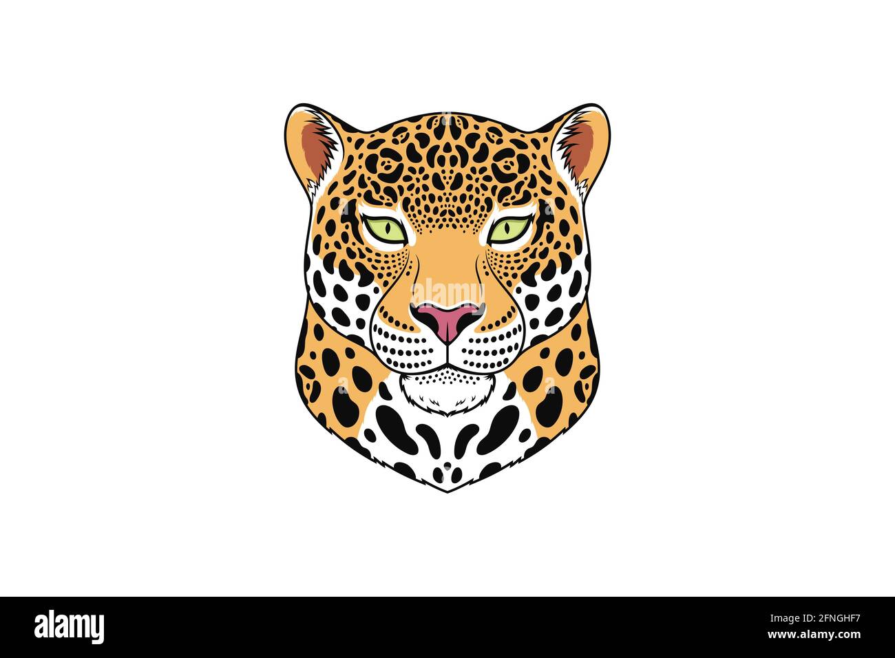 Testa Jaguar con occhi verdi, viso jaguar isolato. Panther, gatto selvatico predatorio. Silhouette, logo e mascotte Jaguar. Illustrazione vettoriale Illustrazione Vettoriale