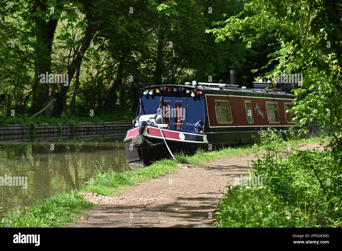 Narrowboats sul canale di Oxford a Thrupp vicino al Villaggio di Kidlington a nord di Oxford Foto Stock