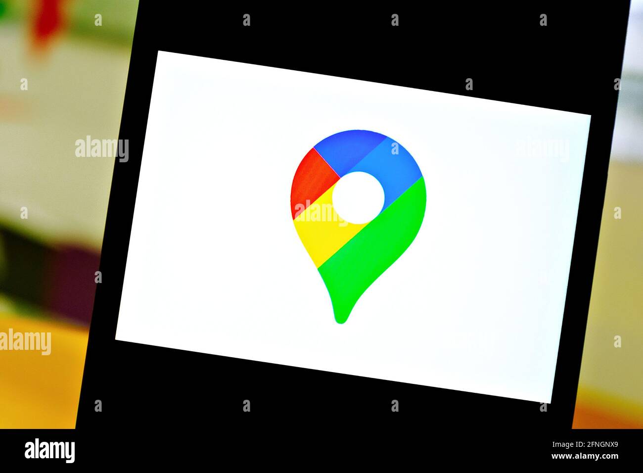 Foto editoriale sul tema di Google Maps. Foto illustrativa per notizie su Google Maps - un prodotto di web mapping sviluppato da Google Foto Stock
