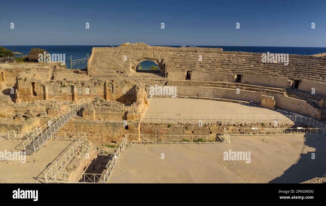 Tarragona città. Anfiteatro romano, patrimonio dell'UNESCO (Catalogna, Spagna) ESP: Ciudad de Tarragona. Anfiteatro romano , patrimonio de la Unesco, Cataluña Foto Stock