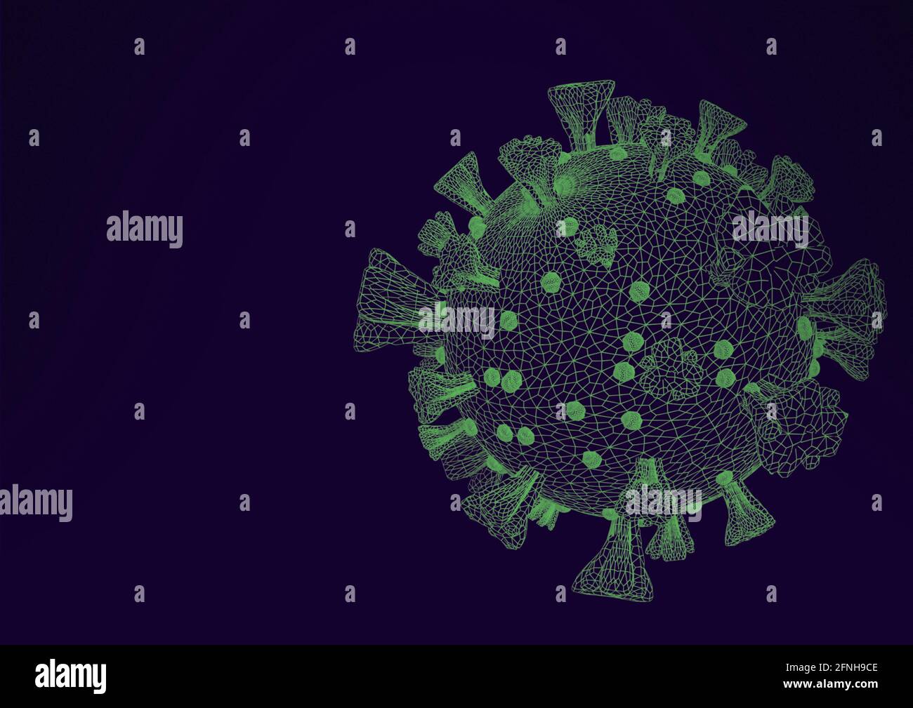 Cellula del virus della corona generata dal computer su sfondo nero, covid-19 e concetti pandemici Foto Stock