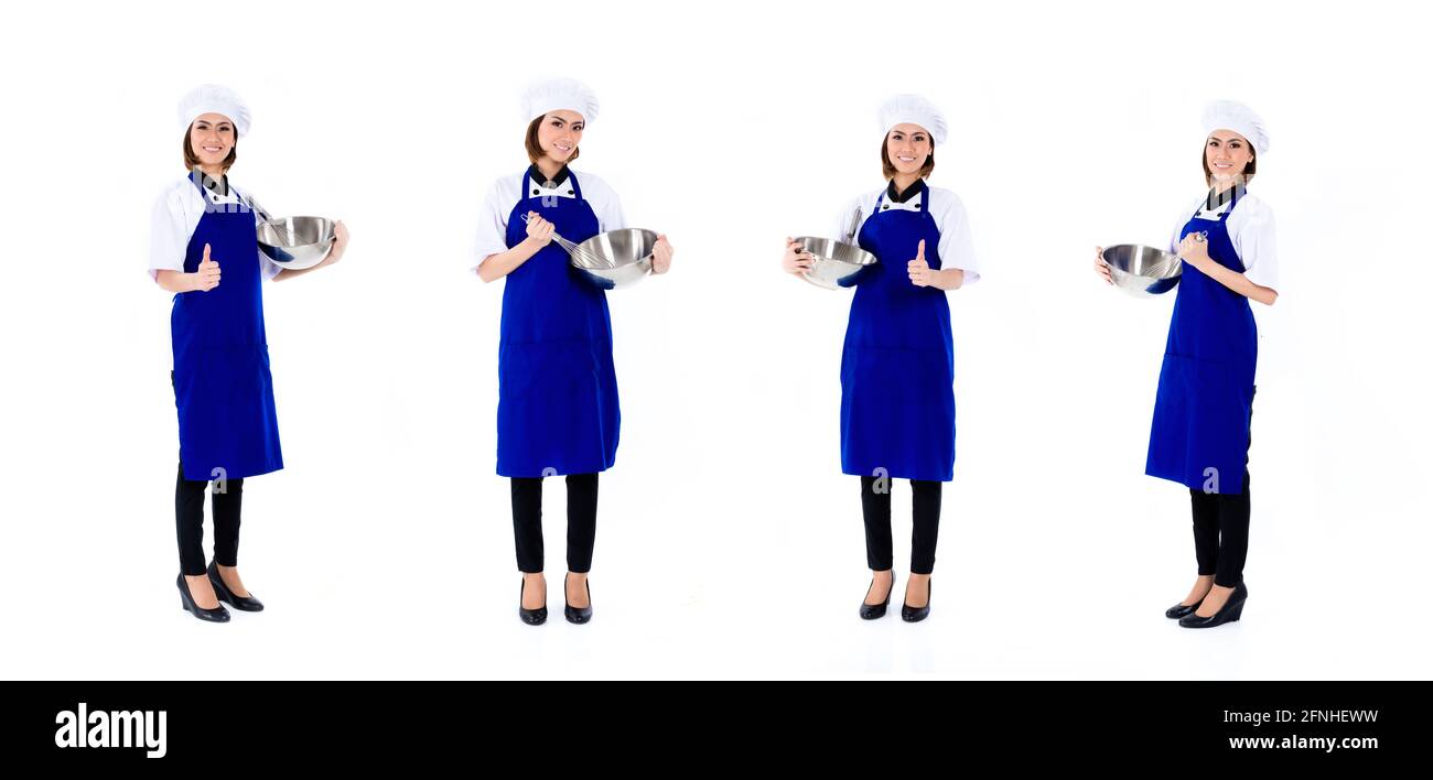 Chef asiatico, professionista, compositing di quattro scene, isolati su sfondo bianco Foto Stock