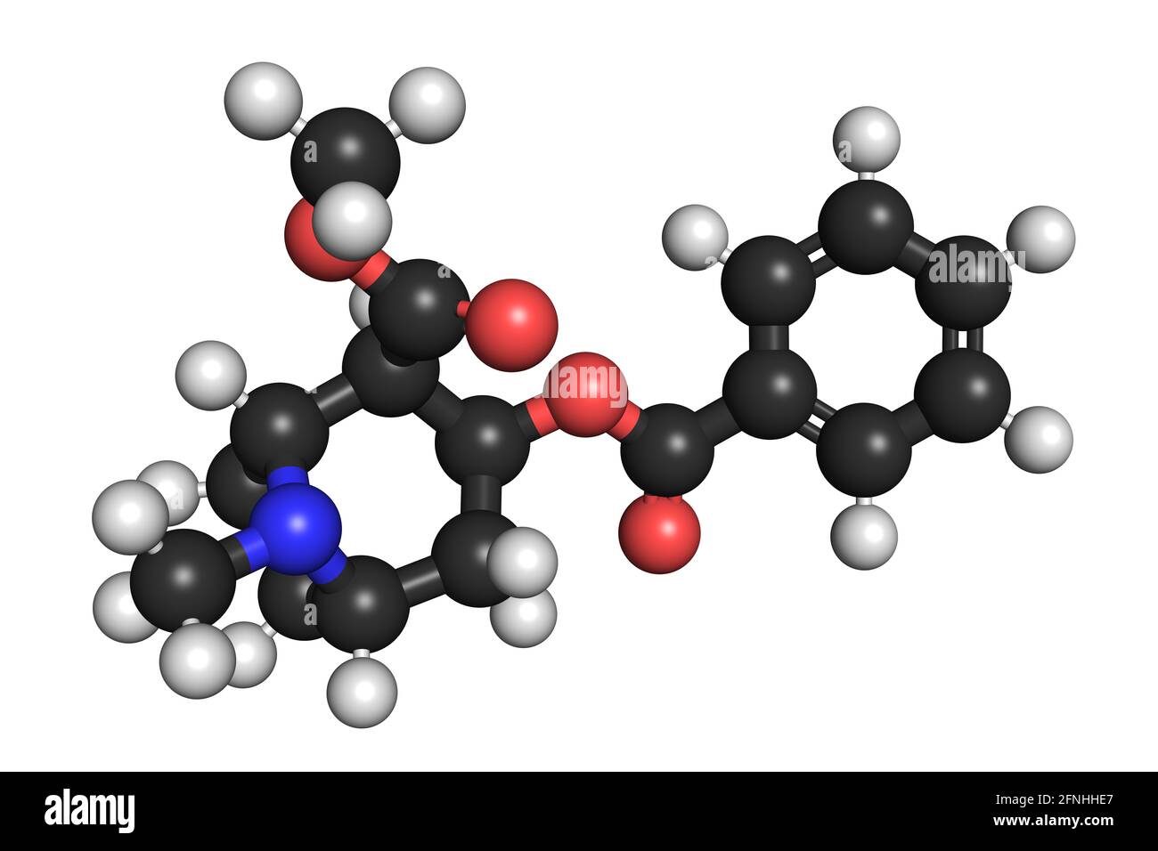 La molecola di farmaco stimolante della cocaina 3D rende la struttura chimica Foto Stock
