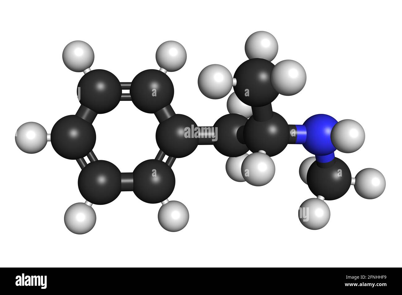 La molecola di farmaco stimolante metanfetamina 3D rende la struttura chimica Foto Stock