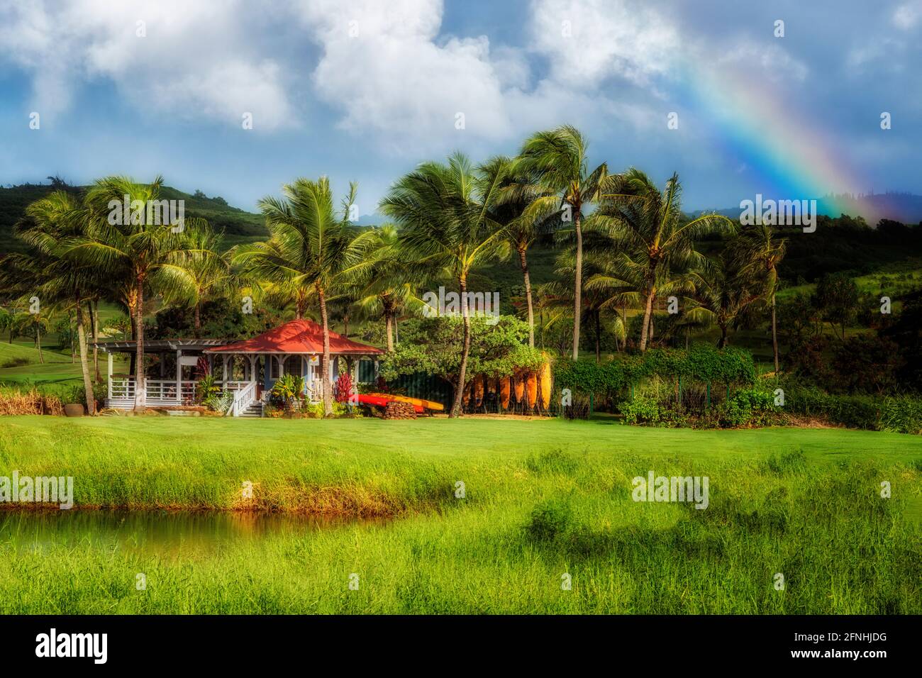 cottage, arcobaleno, hawaii, kauai, tropicale Foto Stock