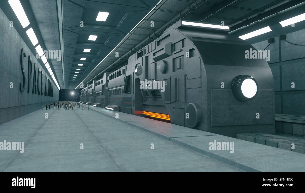 rendering 3d. Concetto futuristico di treno spaziale Foto Stock