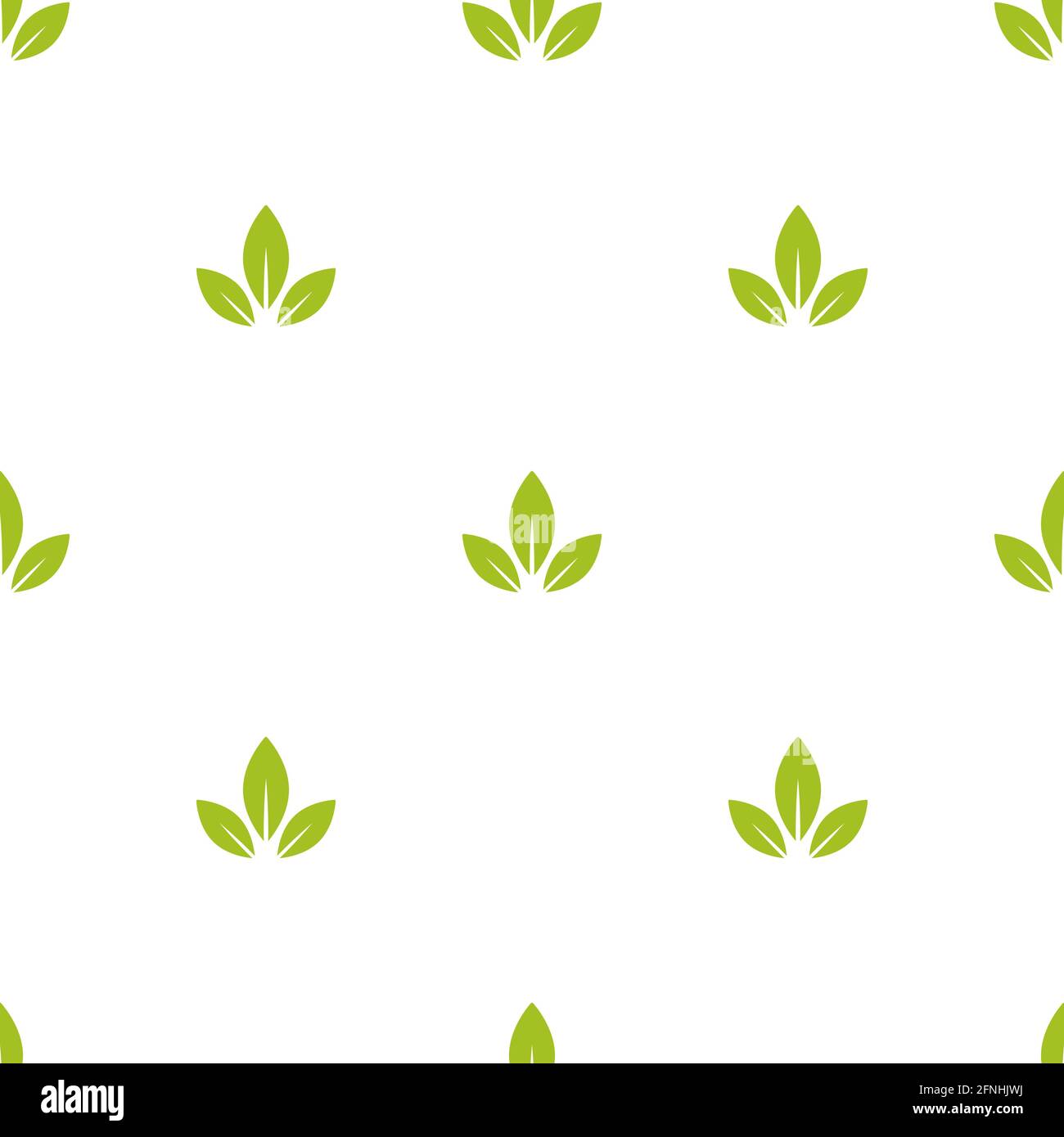 Motivo floreale senza cuciture. Foglie verdi su sfondo bianco. Silhouette piatta semplice ornamento. Natura eco sfondo. Illustrazione Vettoriale