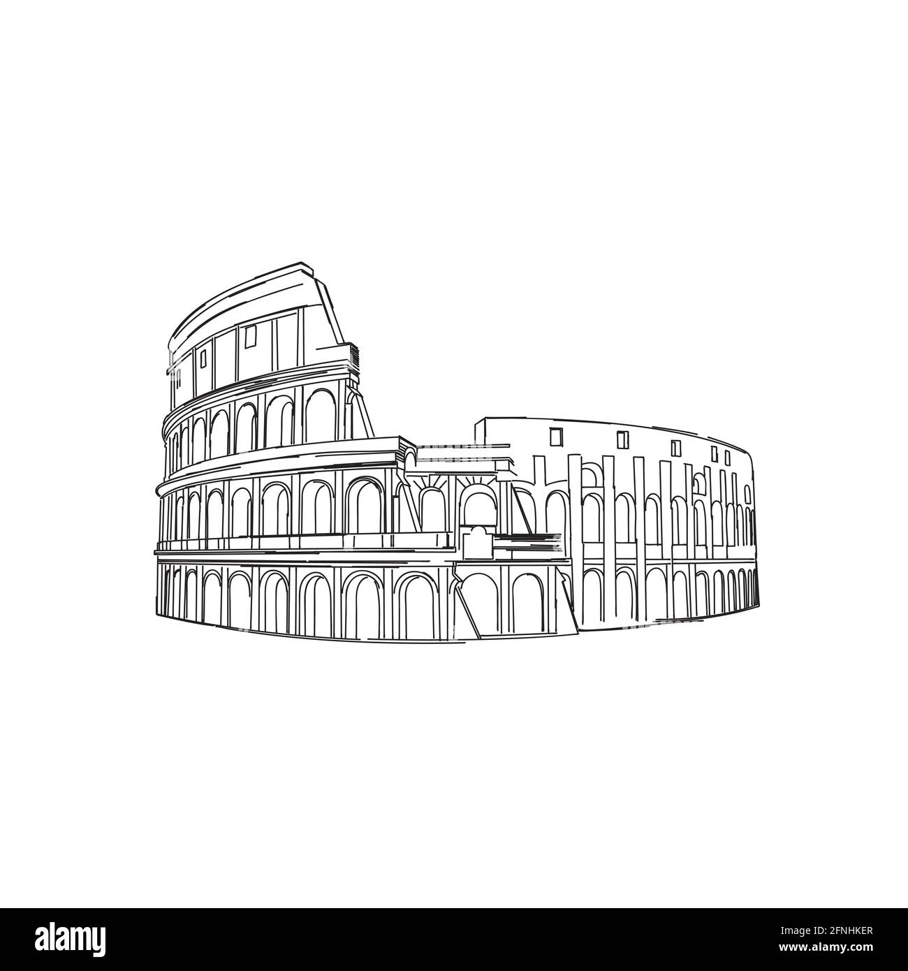 Schizzo vettoriale Colosseo in bianco e nero Illustrazione Vettoriale