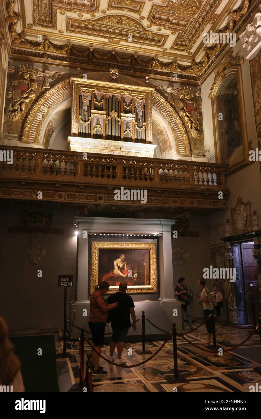Valletta. Malta. Co-Cattedrale di San Giovanni. Il Caravaggio pittura San Girolamo scrivere nell'Oratorio. Foto Stock