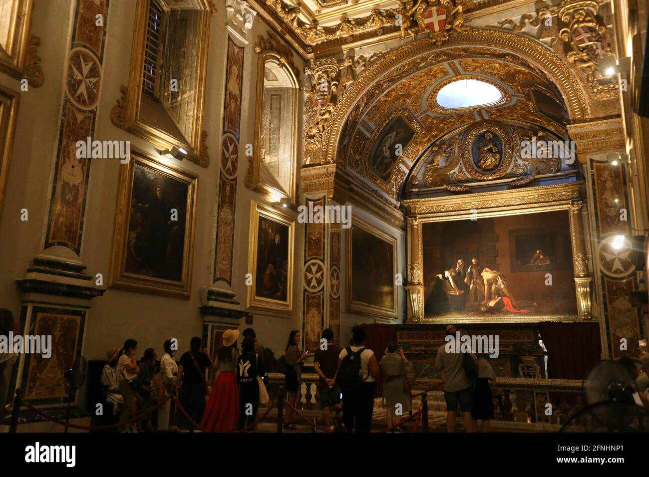 Valletta. Malta. Co-Cattedrale di San Giovanni. Il Caravaggio dipinge la decapitazione di San Giovanni Battista nell'Oratorio. Foto Stock