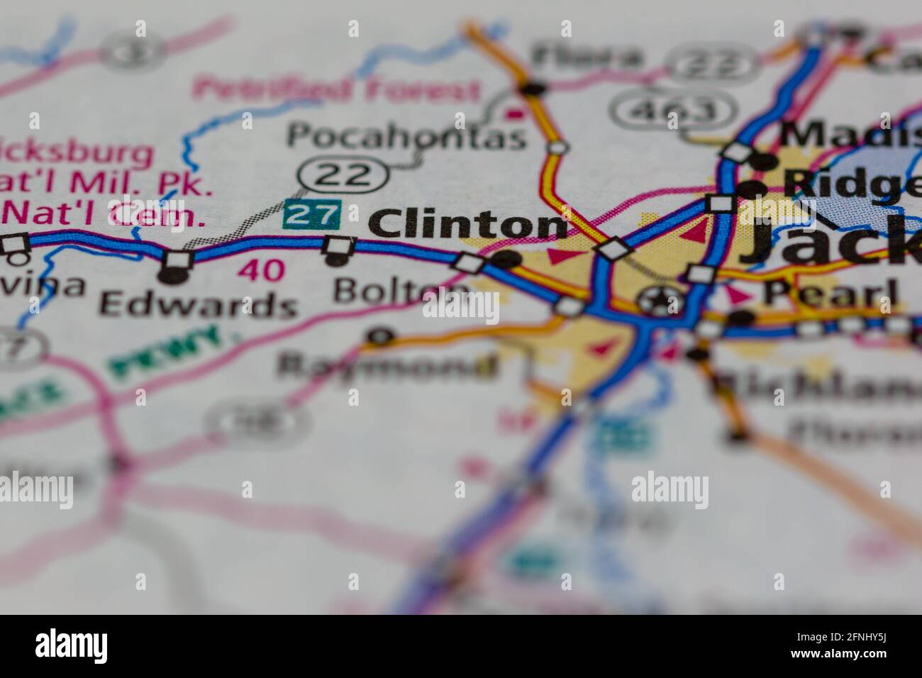 Clinton Mississippi USA mostrato su una mappa o una strada geografica mappa Foto Stock