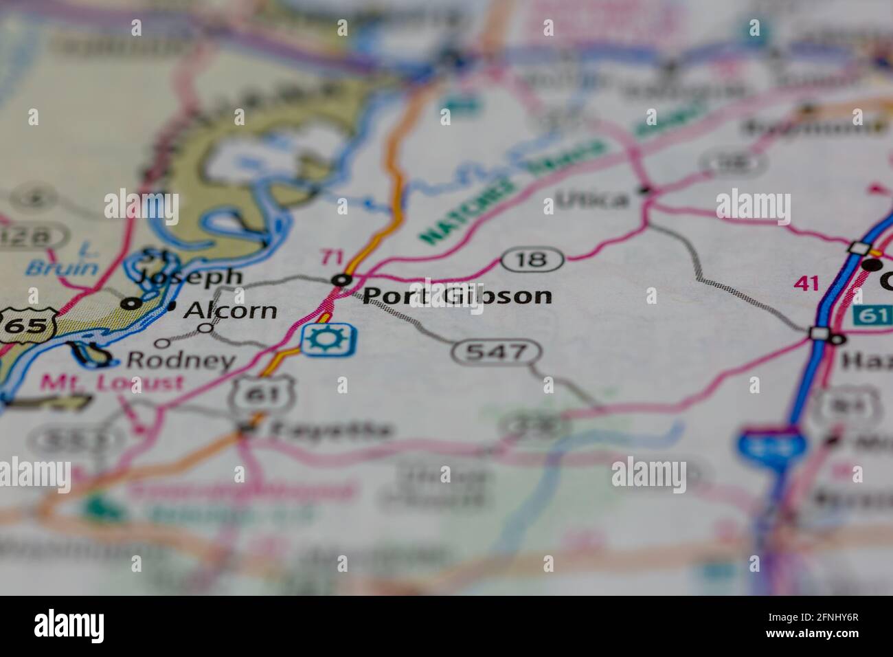 Port Gibson Mississippi USA mostrato su una mappa geografica o. mappa
