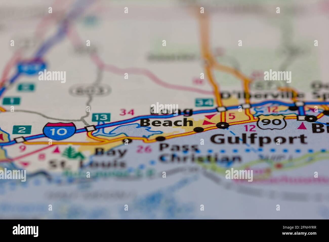 Long Beach Mississippi USA mostrato su una mappa geografica o. mappa stradale Foto Stock