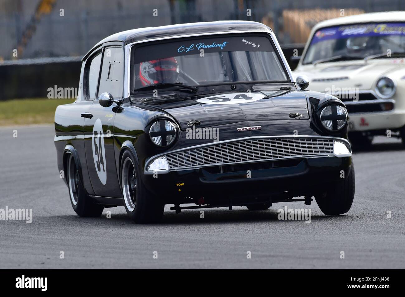 Neil Wood, Ford Anglia, 105E, Historic Touring Car Championship, Historic Sports Car Club, HSCC, Jim Russell Trophy Meeting, aprile 2021, Snetterton, N. Foto Stock