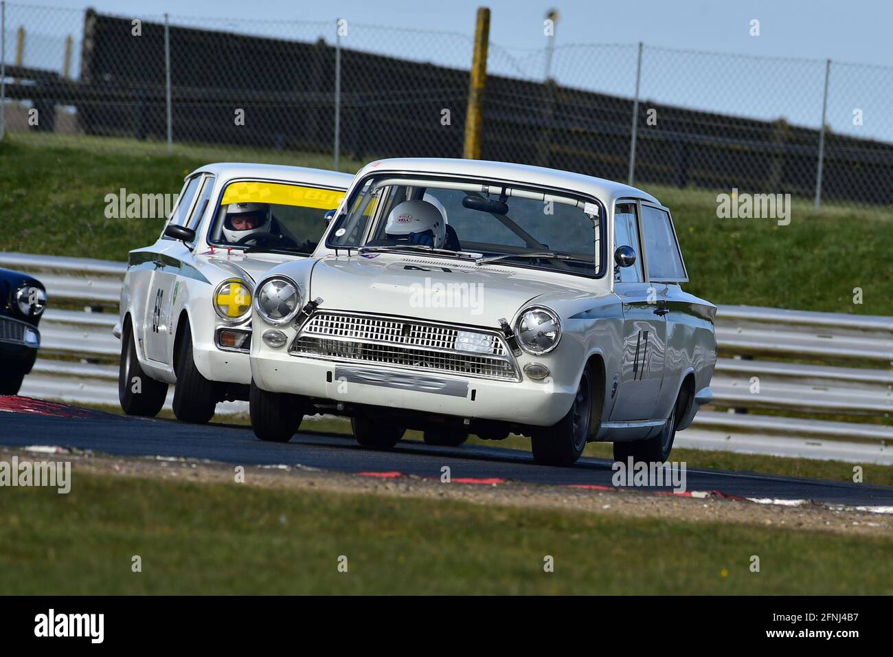 Nigel Cox, Ford Lotus Cortina, Historic Touring Car Championship, Historic Sports Car Club, HSCC, Jim Russell Trophy Meeting, aprile 2021, Snetterton, Foto Stock