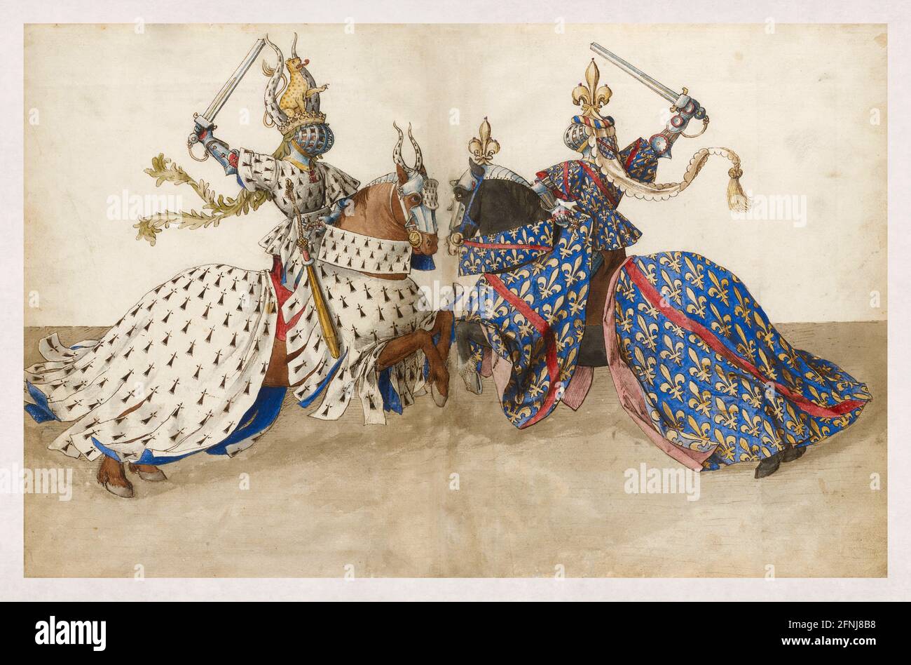 Illustrazione di Barthélémy d'Eyck dal libro del torneo del re René del XV secolo. Foto Stock