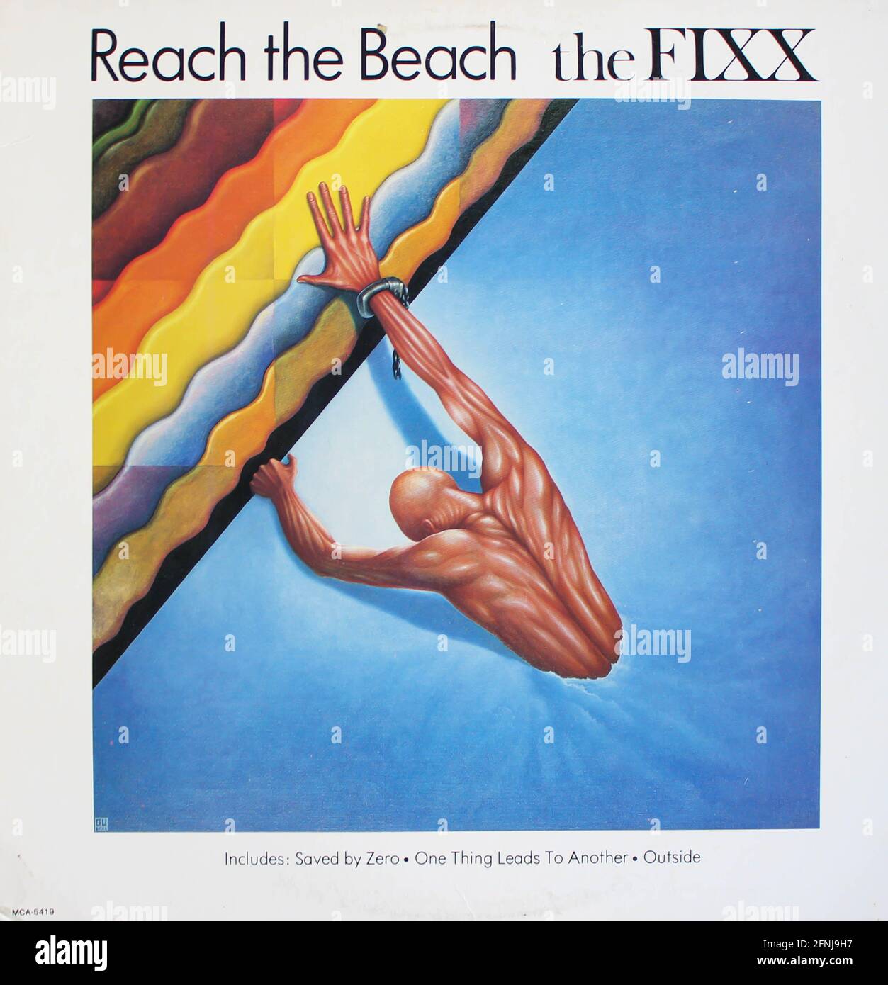Nuova band wave and art rock, l'album musicale Fixx su disco LP con dischi in vinile. Titolo: Raggiungere la copertina dell'album sulla spiaggia Foto Stock
