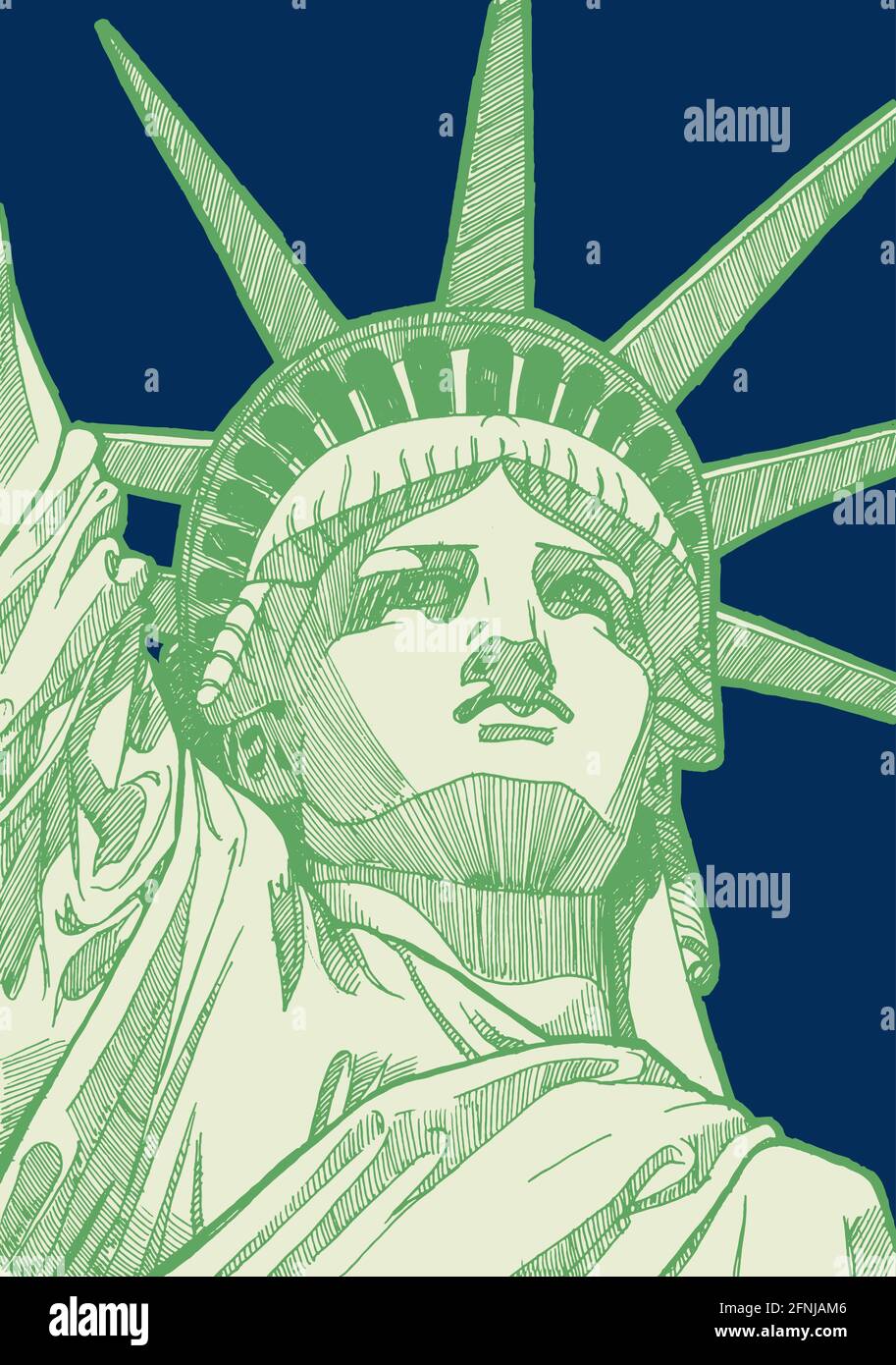 Statua della libertà a New York City, Stati Uniti d'America disegno - 4 luglio illustrazione Illustrazione Vettoriale