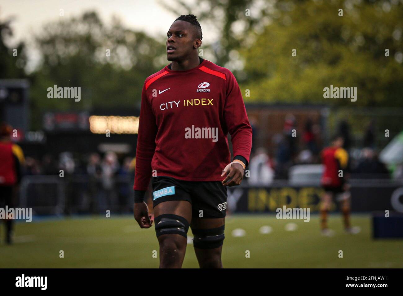 LONDRA, REGNO UNITO. IL 17 MAGGIO Maro Itoje di Saracens si riscalda durante la partita del Greene King IPA Championship tra Saracens e Ampthill & District ad Allianz Park, Londra, lunedì 17 maggio 2021. (Credit: Tom West | MI News) Credit: MI News & Sport /Alamy Live News Foto Stock