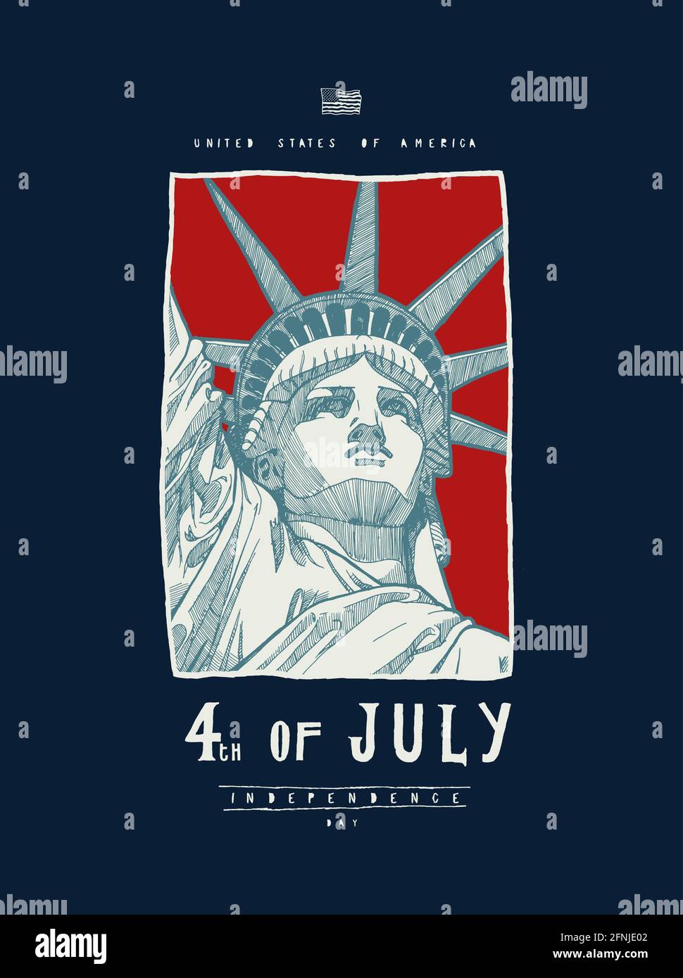 Quarto di luglio vintage statua liberty volto tipografia poster Illustrazione Vettoriale