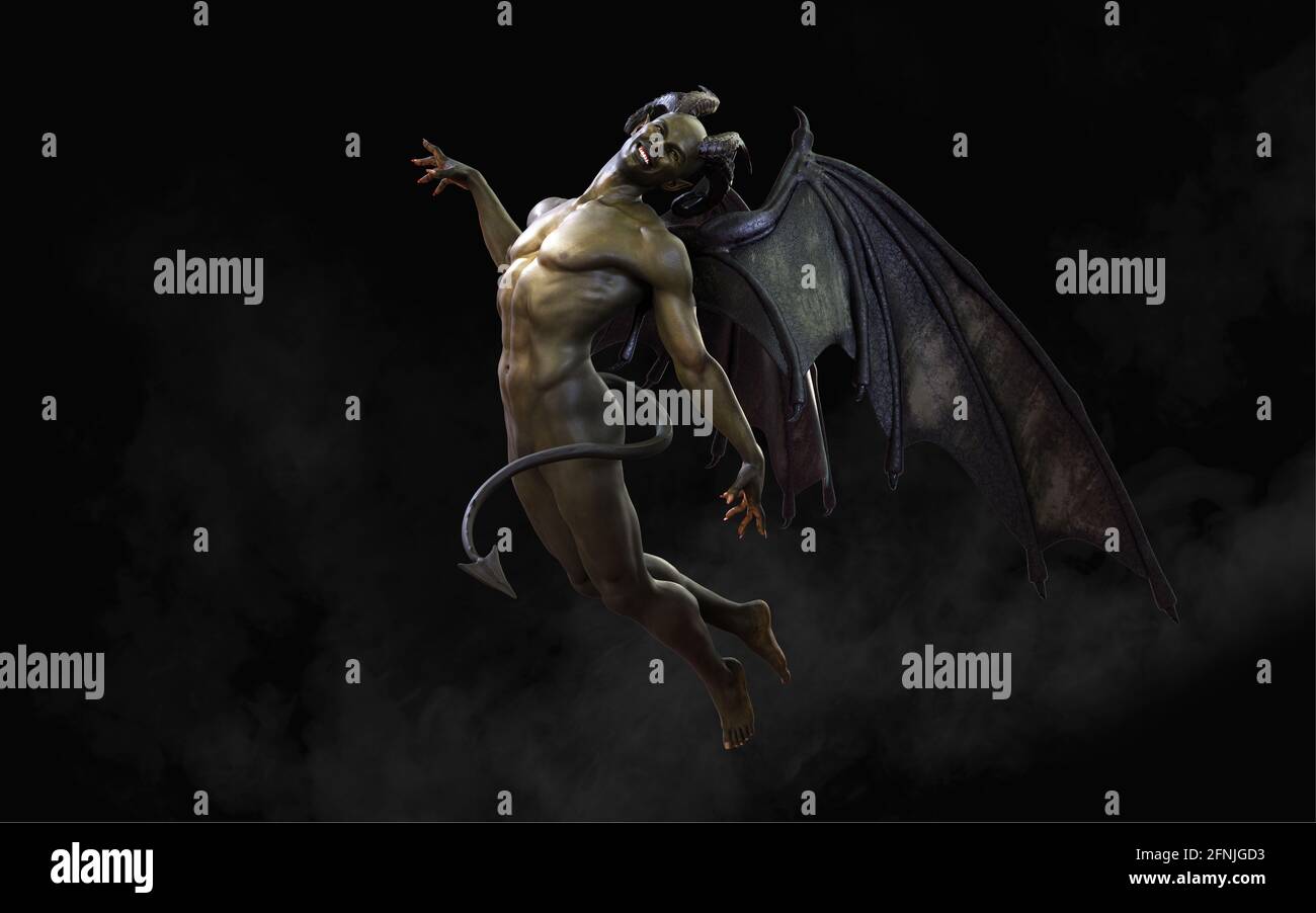 Fantasy Illustrazione 3d di demoni e diavolo e ali oscuri con Clipping Path. Foto Stock