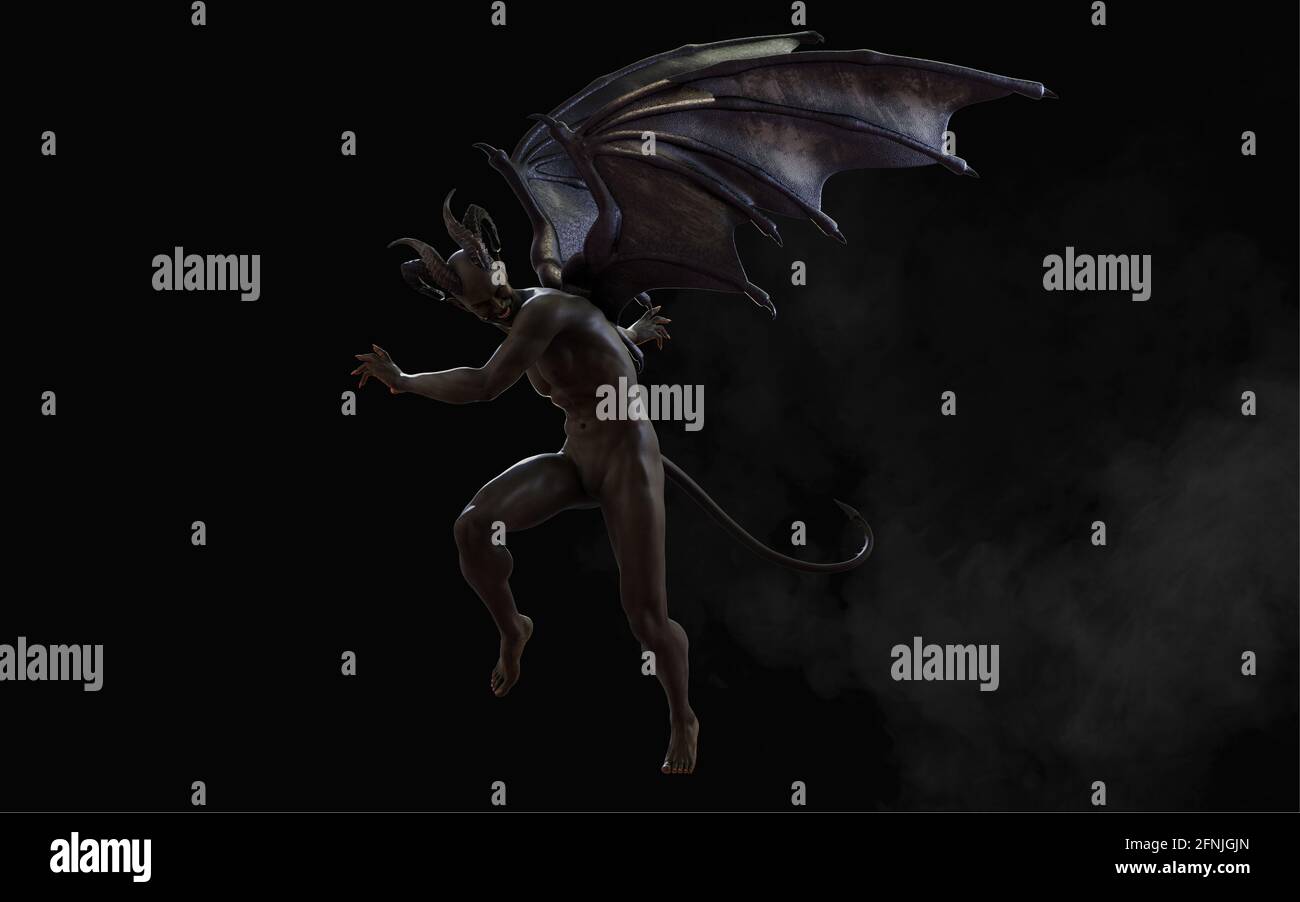 Fantasy Illustrazione 3d di demoni e diavolo e ali oscuri con Clipping Path. Foto Stock
