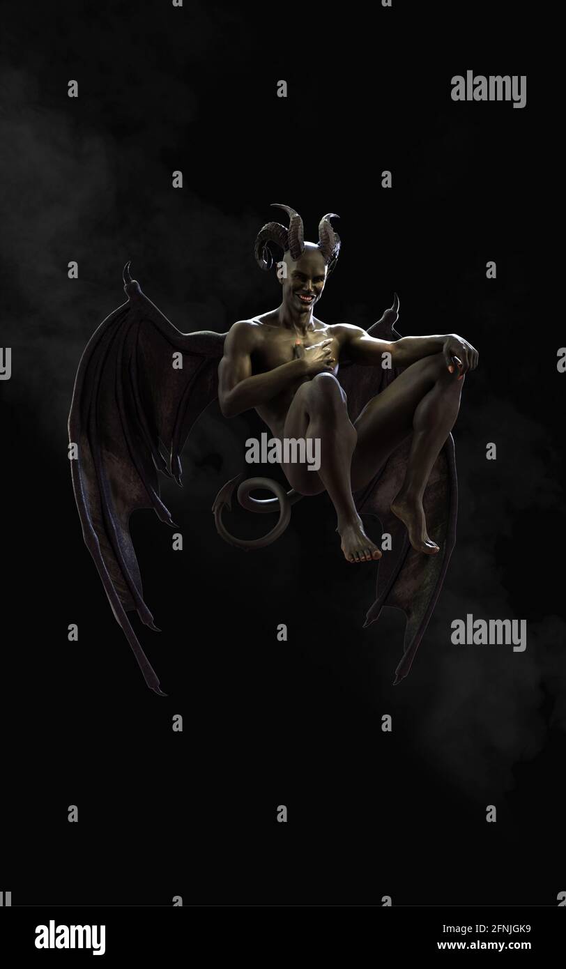 Fantasy Illustrazione 3d di demoni e diavolo e ali oscuri con Clipping Path. Foto Stock