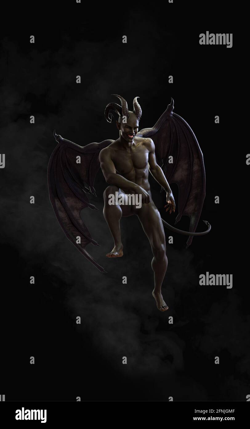 Fantasy Illustrazione 3d di demoni e diavolo e ali oscuri con Clipping Path. Foto Stock