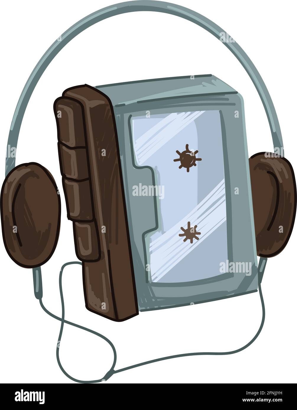 Riproduttore di cassette retrò con cuffia, riproduzione di musica Illustrazione Vettoriale