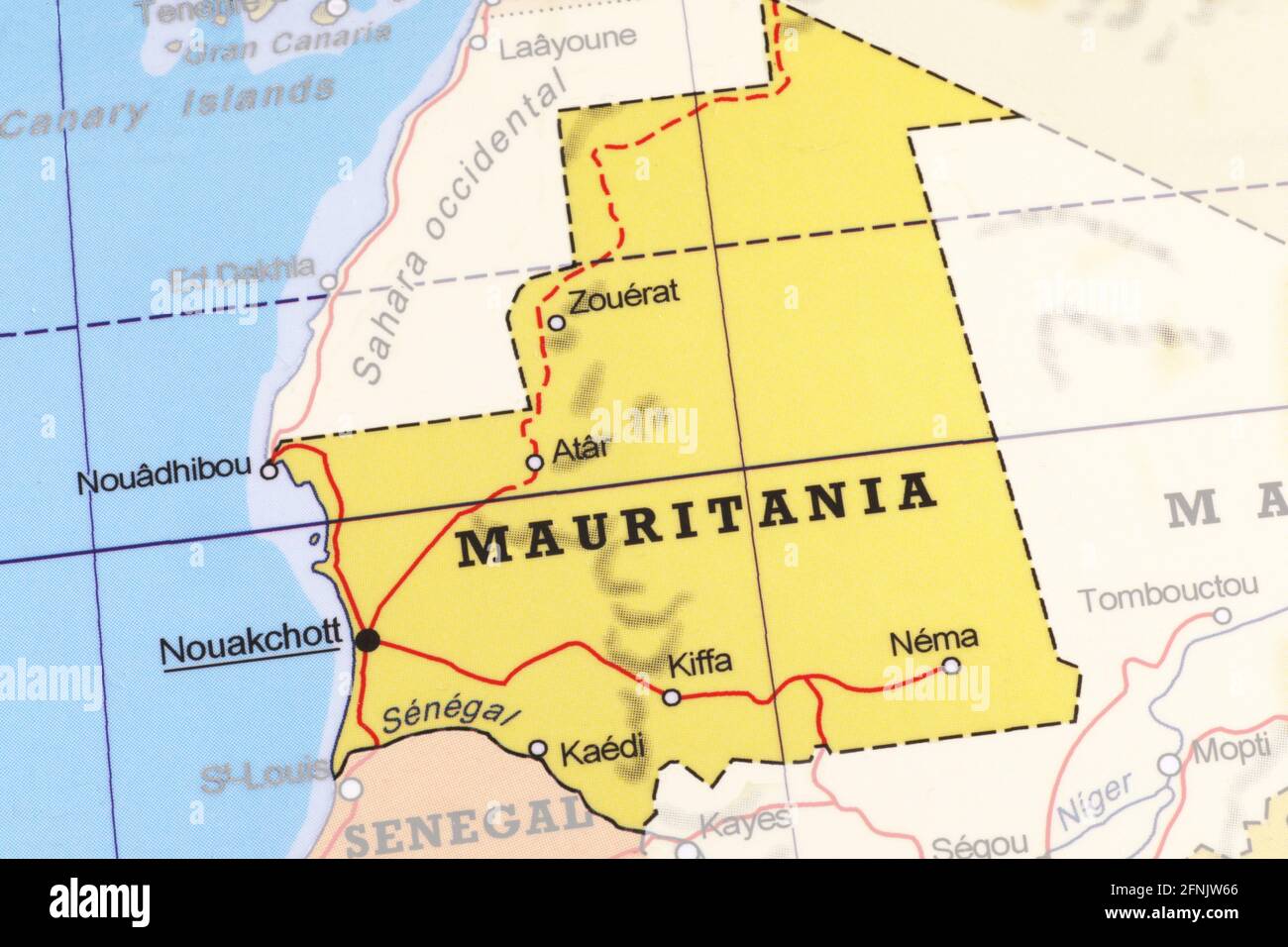 Mappa della Mauritania evidenziata dal contorno Foto Stock