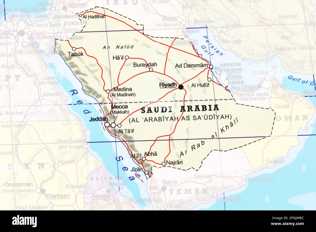 Mappa dell'Arabia Saudita evidenziata dal contorno Foto Stock