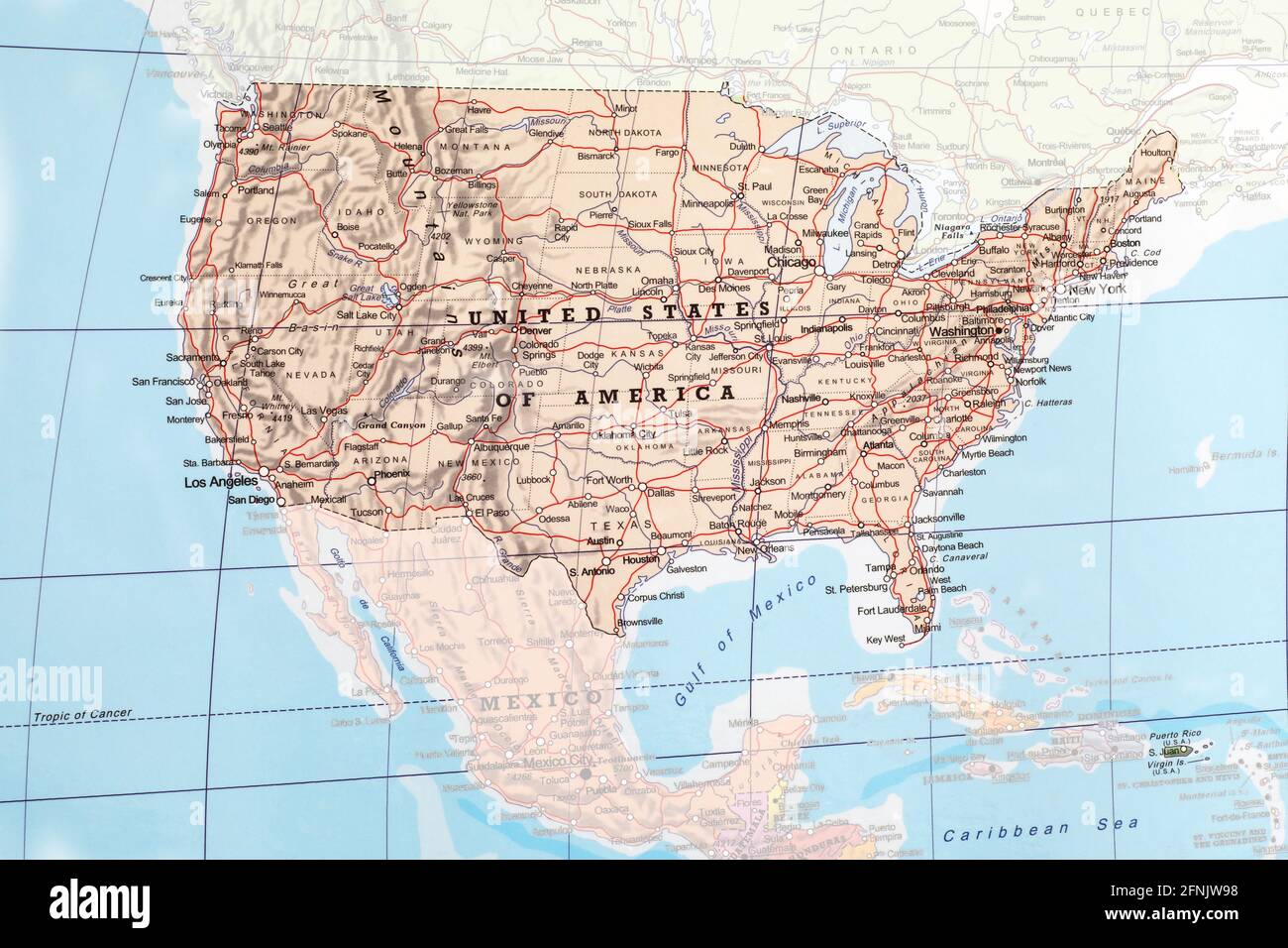 Mappa degli Stati Uniti d'America evidenziata dal contorno Foto Stock