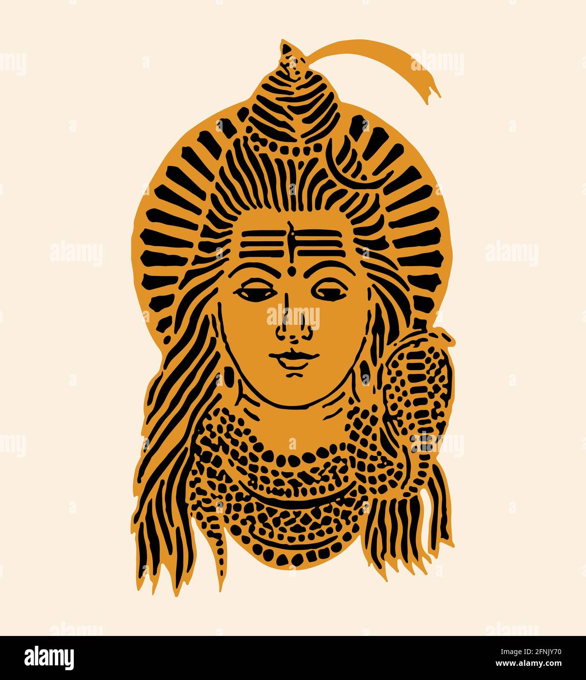 Illustrazione di un disegno del famoso e potente dio indiano Lord Shiva su uno sfondo luminoso Foto Stock