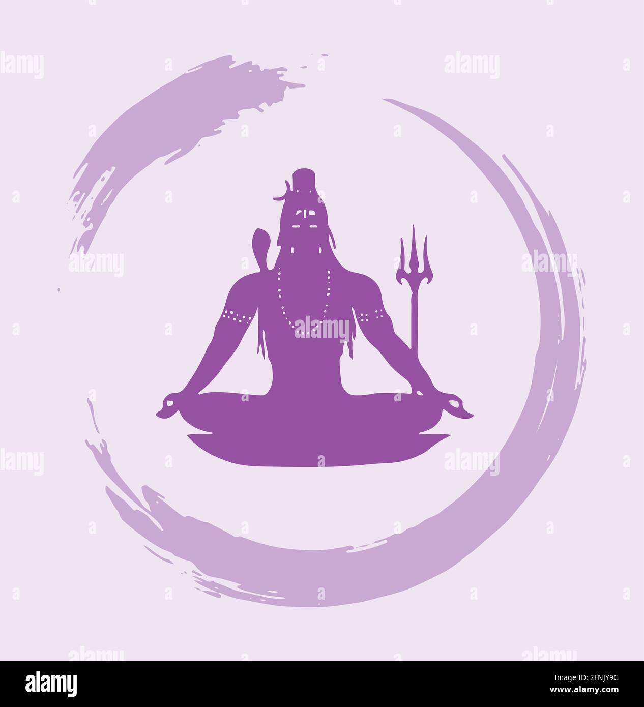 Illustrazione di un disegno del famoso e potente dio indiano Lord Shiva su sfondo viola Foto Stock