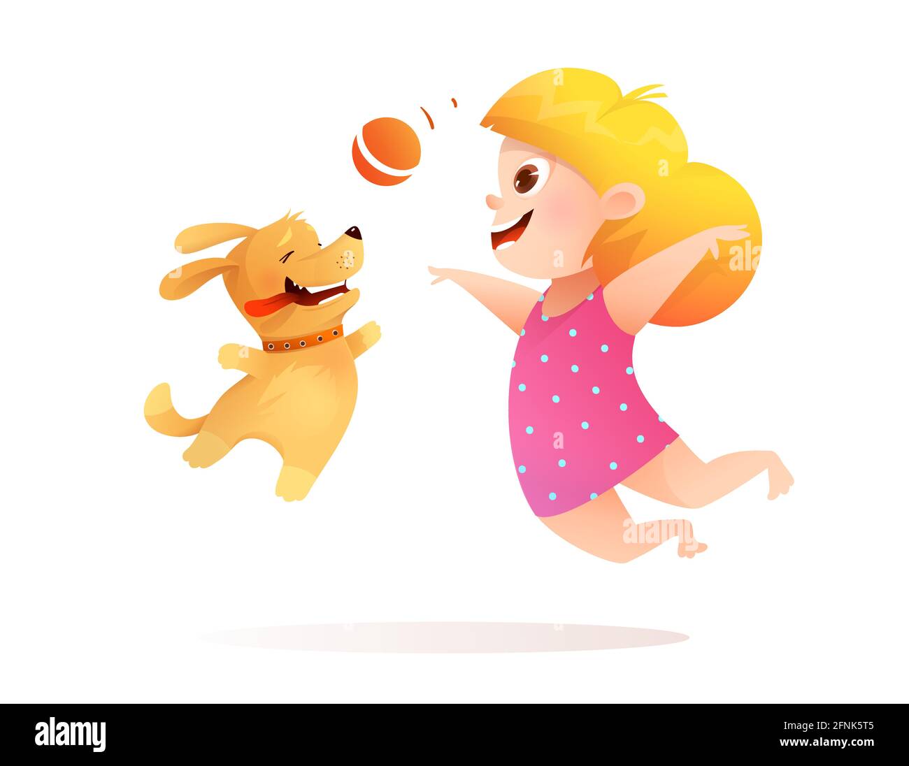 Ragazza e cane miglior amici Jump and Play Ball Illustrazione Vettoriale