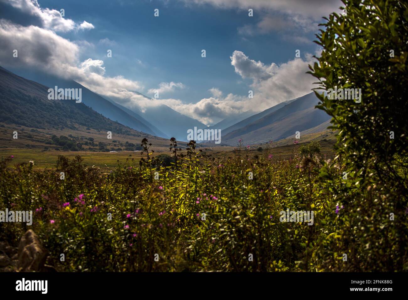 La vista unica delle montagne sull'Altopiano del Cimil a Rize, Turchia, circondata da nuvole a grappolo. Alta risoluzione natura, montagna e cielo vista. Foto Stock