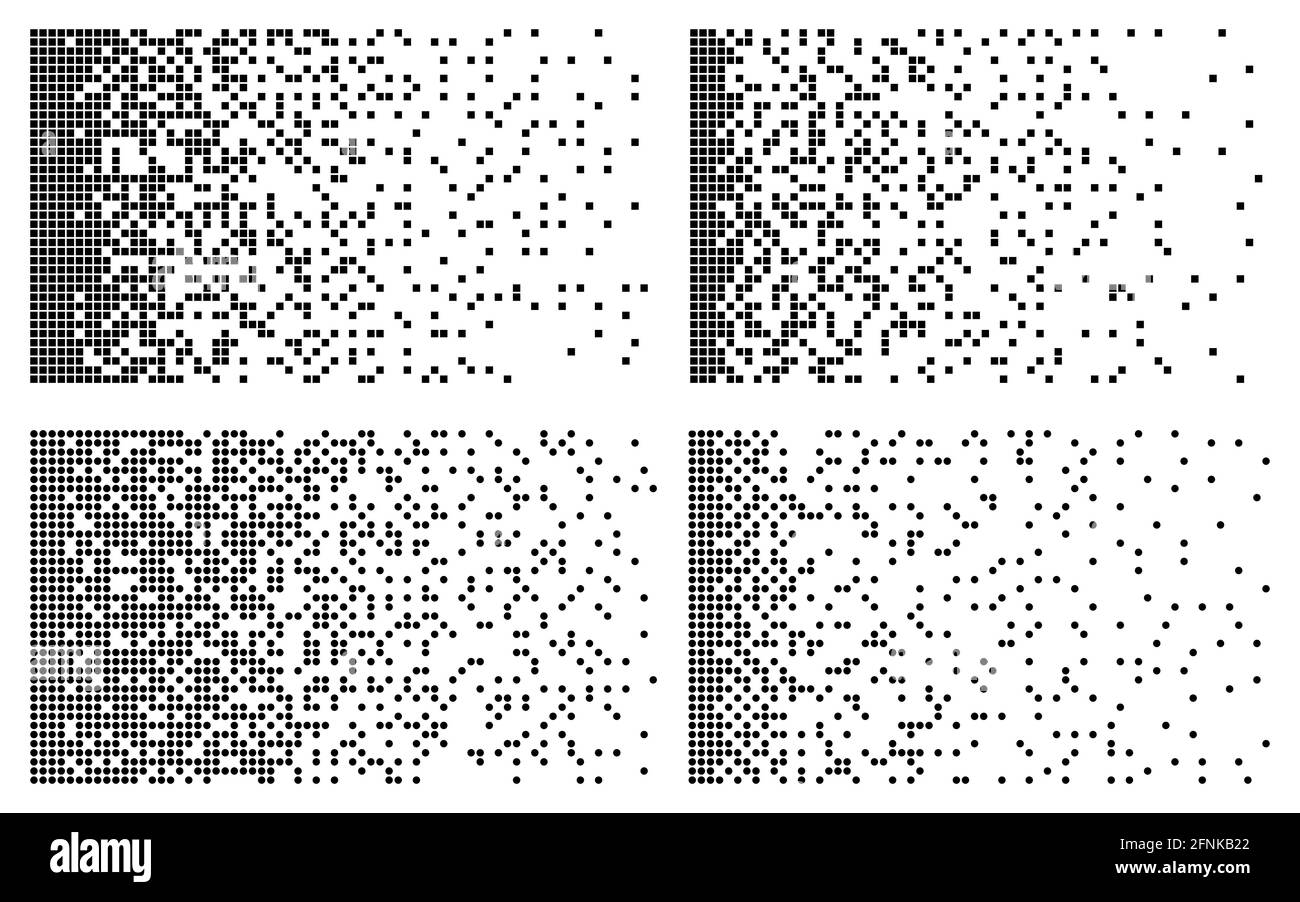 Raccolta visualizzazione disintegrazione. Tecnologia dei big data. Concetto di apprendimento automatico. Mosaico pixel astratto. Tecnologia del futuro. Vettore Illustrazione Vettoriale